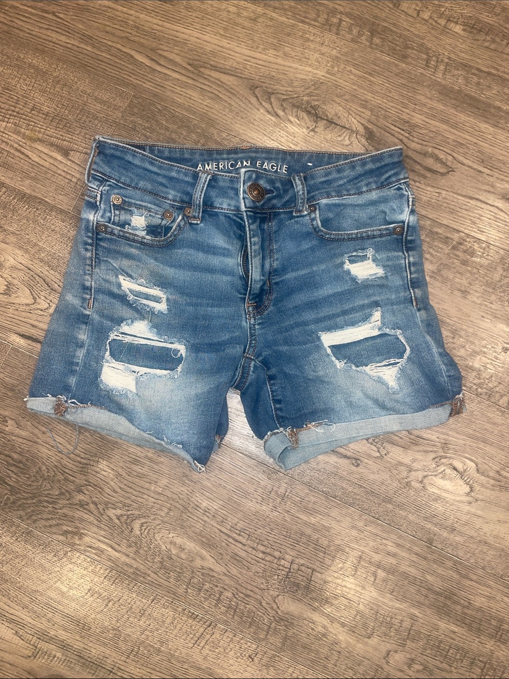 American Eagle Outfitters Ripped Light Blue Denim Shorts